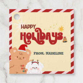 Urso e cão bonitos de Natal - Etiqueta do presente