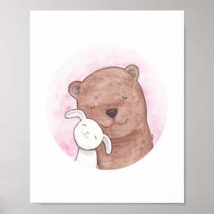 Urso e Coelhinha Amarelo Pastel Poster
