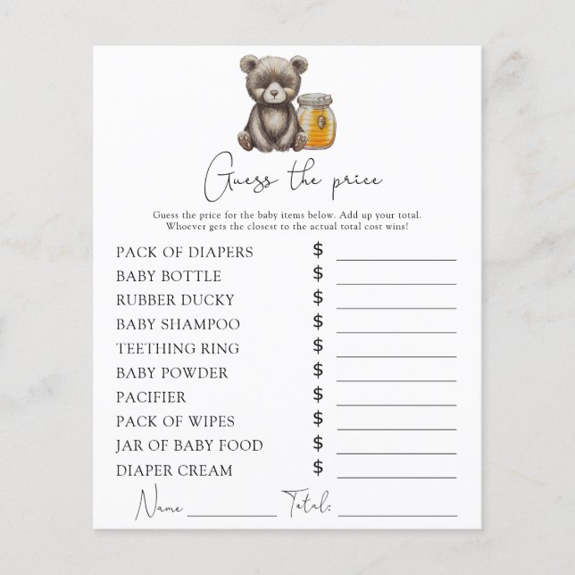 Urso e mel - Jogo "Price Guess" (Frente)