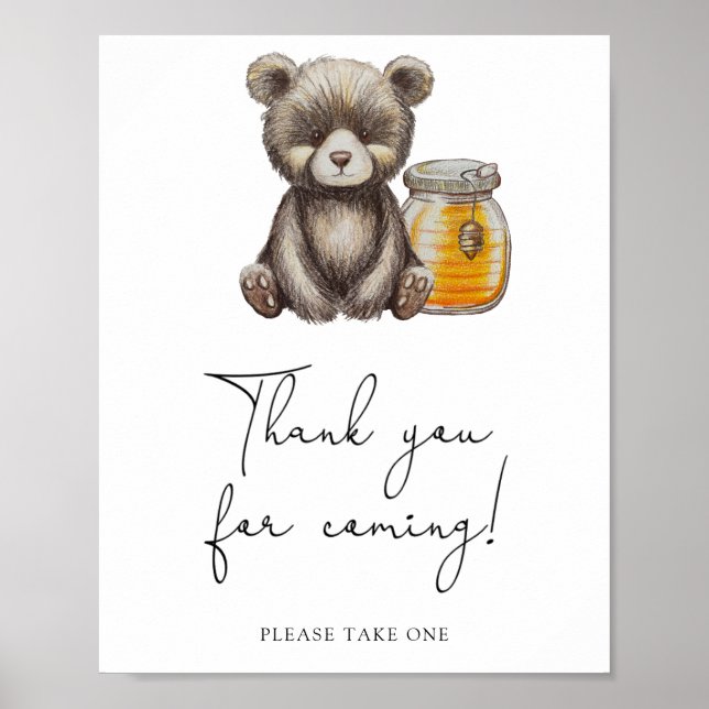 Urso e pote de mel - Obrigado por vir Poster (Frente)