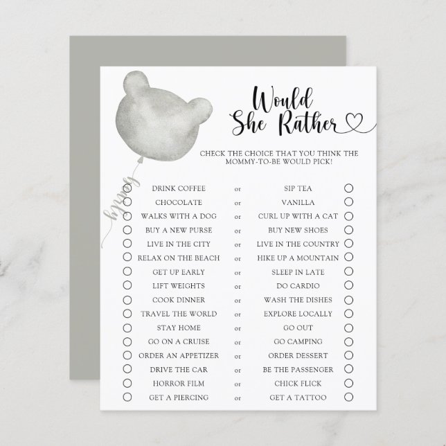 Urso / Ela Iria Preferencialmente Jogo De Chá de f (Frente/Verso)