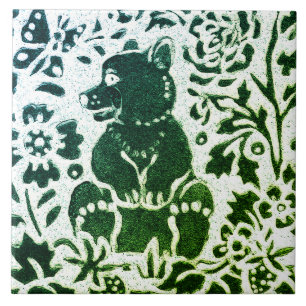Urso em Batik Moderno Verde Azul Floral Floresta