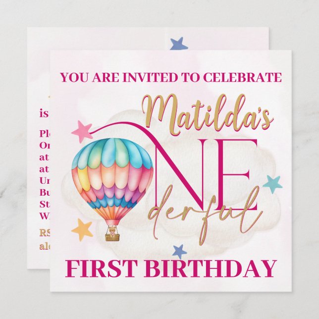 Urso em um balão - Convites personalizados (Frente/Verso)