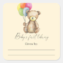 Urso - Etiqueta de presente de baby shower, livros