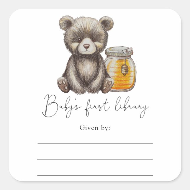 Urso - Etiqueta para livro de baby shower, livros  (Frente)