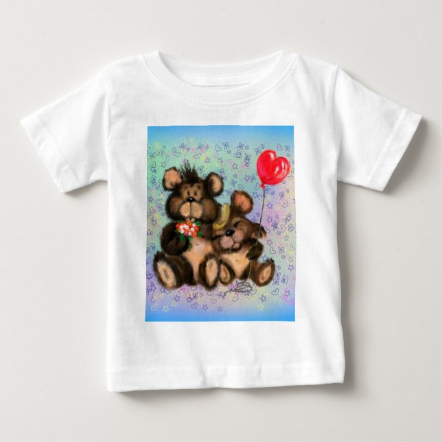 Urso Familiar com Camiseta de Bebê Balão Cardíaco (Frente)
