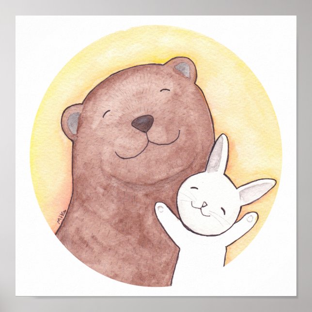 Urso Feliz e Urso Poster de Coelho e Quadrado de C (Frente)