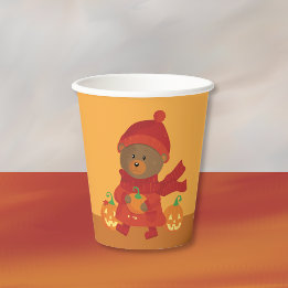 Urso Fofo de Outono com Copo de Papel de Abóbora d