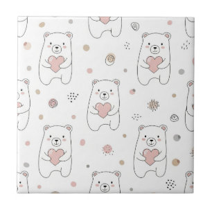 Urso Fofo e Corações -- Berçário Pastel (1)