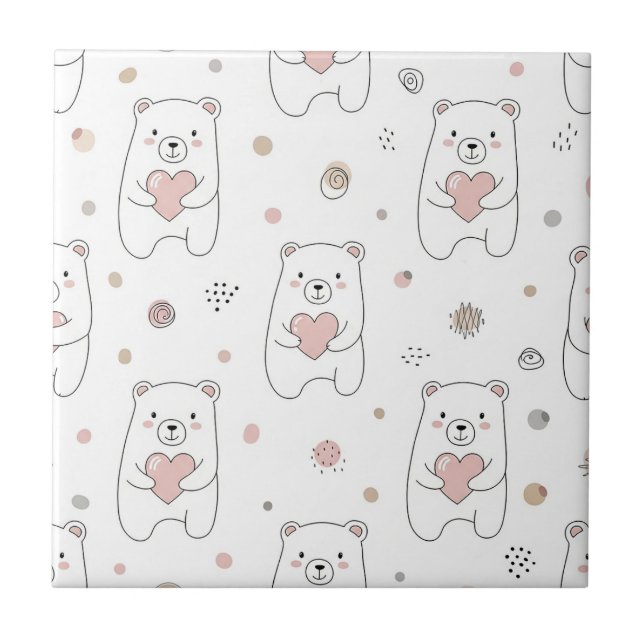 Urso Fofo e Corações -- Berçário Pastel (1) (Frente)