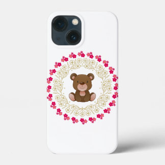 Urso fofo em uma grinalda floral