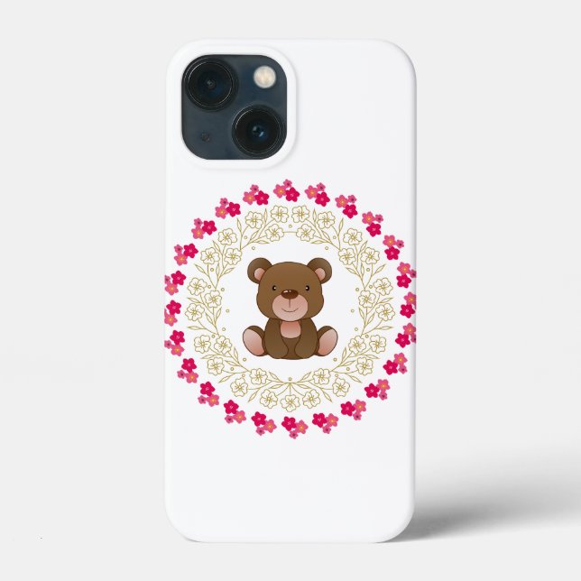 Urso fofo em uma grinalda floral (Verso)