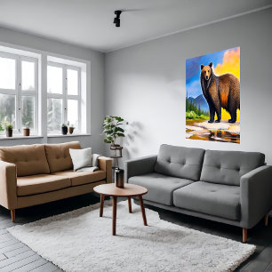Urso grande na floresta AI Art Poster