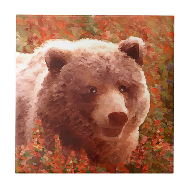 Urso Grizzly na Pintura de Arte Selvagem com Algas (Frente)