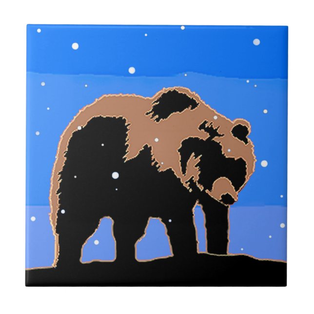 Urso Grizzly no inverno - Arte original sobre a vi (Frente)