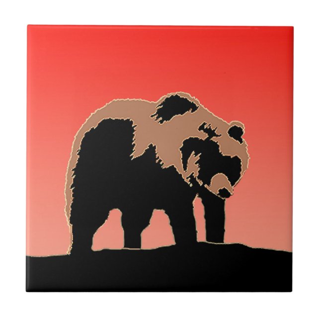 Urso Grizzly no Sunset - Arte original sobre a vid (Frente)
