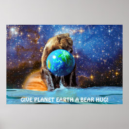 Urso Grizzly Segurando o Planeta Poster de Arte da