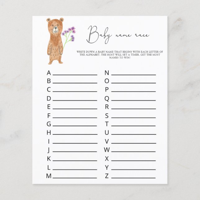 Urso - Jogo de corrida do nome do bebê (Frente)