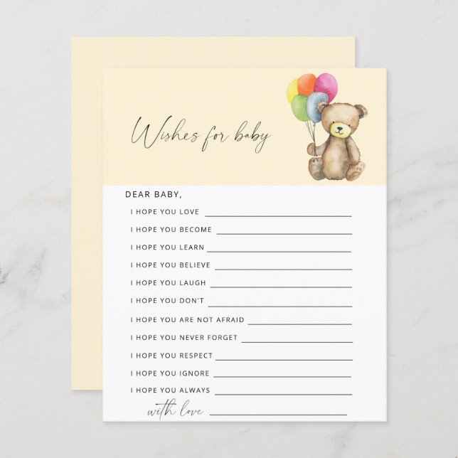 Urso - Jogo de festa | desejos de caça ao bebê (Frente/Verso)