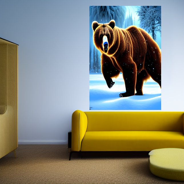Urso marrom na neve | AI Art Poster (Criador carregado)