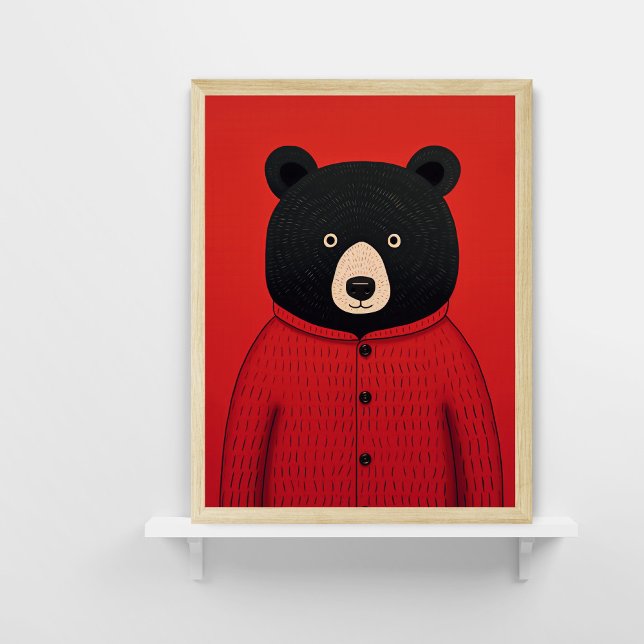 Urso Negro Whimsso na Poster do Sweater Vermelho (Criador carregado)