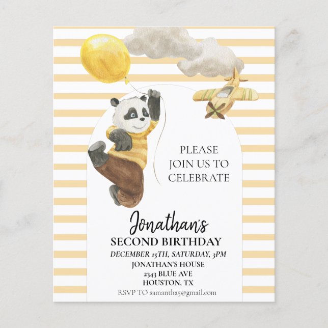 Urso Panda de Aniversário com Aquarela Balões (Frente)