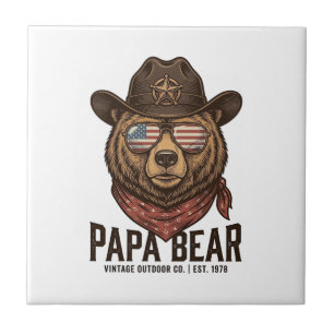 Urso Papai Urso Cowboy Patriótico Vintage Vetor De