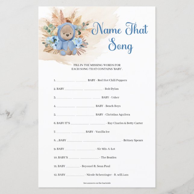 Urso peludo pampas paa azul floral Nome Aquela Can (Frente)