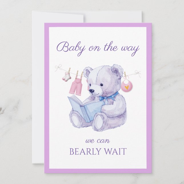Urso Personalizado lendo um Convite para Chá de fr (Frente)