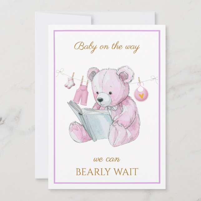 Urso Personalizado lendo um Convite para Chá de fr (Frente)