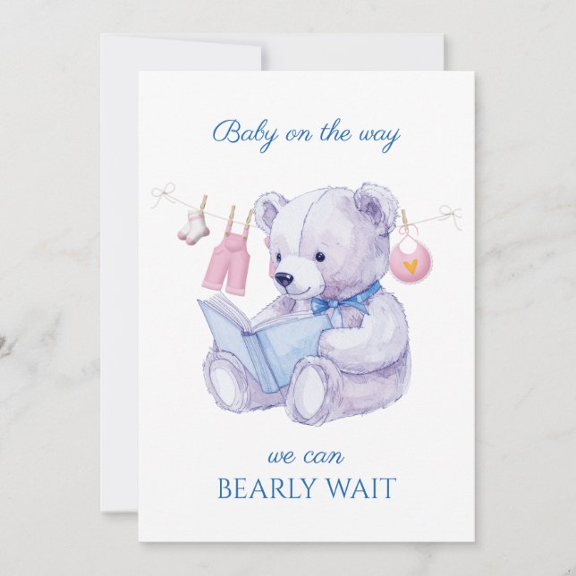 Urso Personalizado lendo um Convite para Chá de fr (Frente)