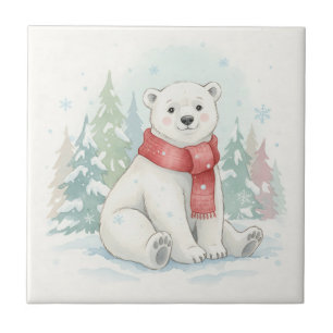 Urso Polar Adorável em Aquarela de Inverno