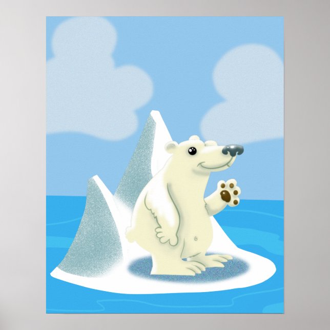 Urso Polar Amigo em um Poster Iceberg (Frente)