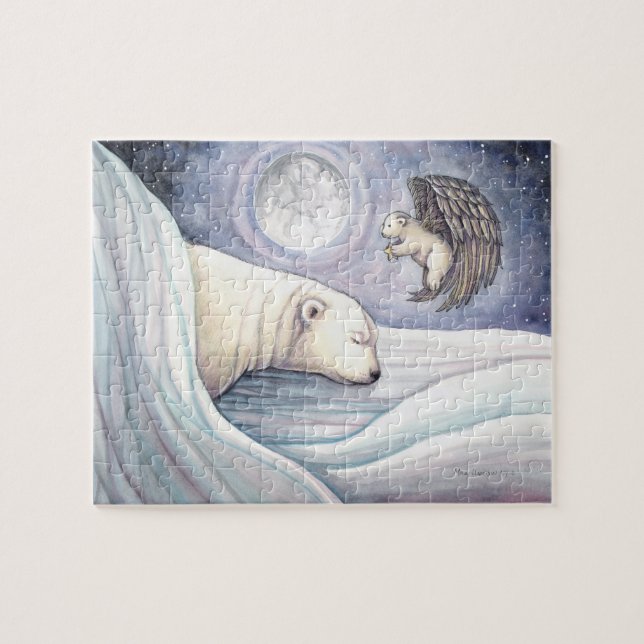 Urso Polar Bonito e Quebra-cabeça de Cubo Anjo (Horizontal)