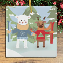 Urso Polar Bonito e Reindeer com Ornamento de Pico