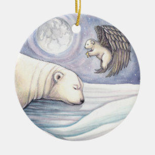 Urso Polar com Anjo Enfeite de Natal