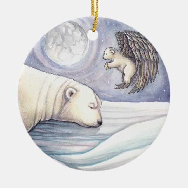 Urso Polar com Anjo Enfeite de Natal (Frente)