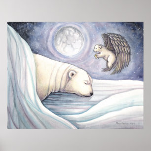 Urso Polar com Poster de Angel Watercolor