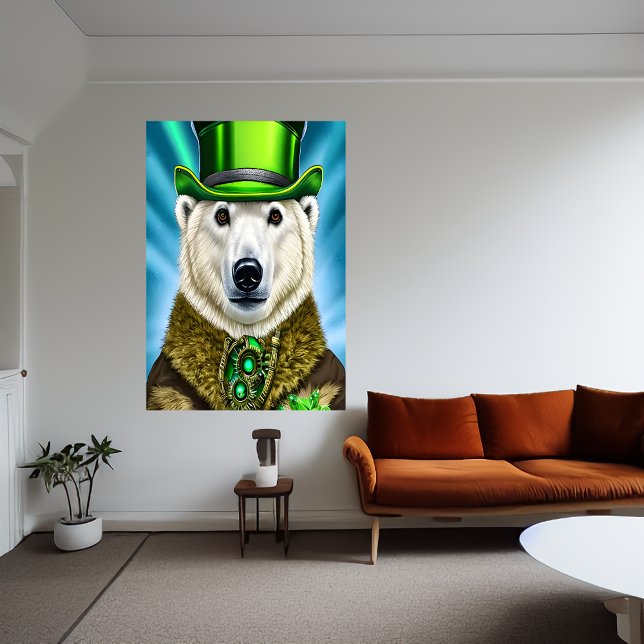 Urso polar de chapéu verde | AI Art Poster (Criador carregado)
