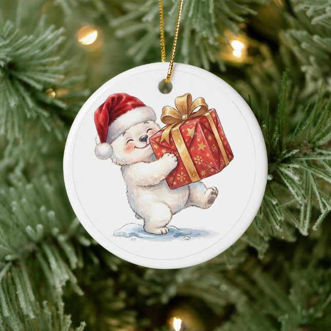 Urso Polar de Natal Fofo com Enfeite de Presente (Árvore)