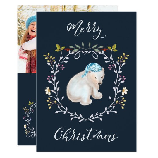 Urso polar e cartão de Natal da foto da grinalda