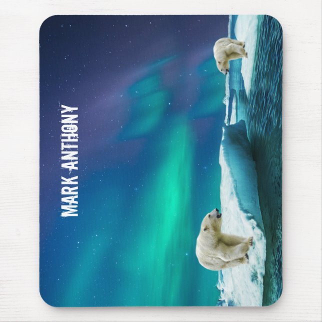 Urso Polar e Luzes do Norte Mouse Pad do Alasca (Frente)