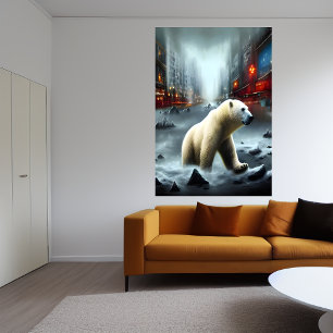 Urso polar, inverno e cidade   AI Art Poster