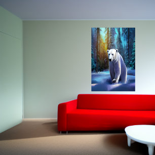 Urso polar na floresta nevada   AI Art Poster
