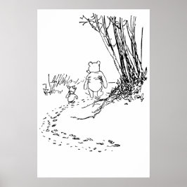 Urso Pooh Clássico e Piglet Andando pelo Poster do