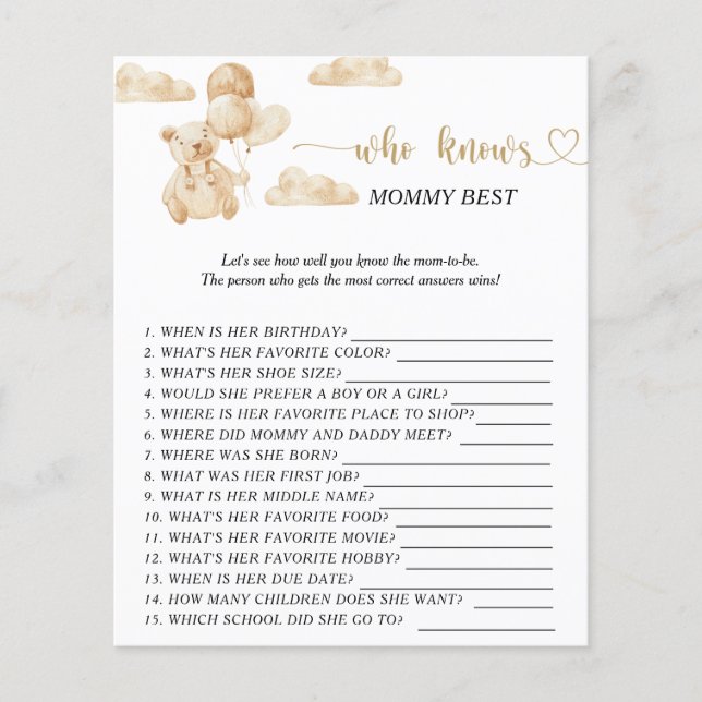 Urso que conhece melhor a mamãe (Frente)