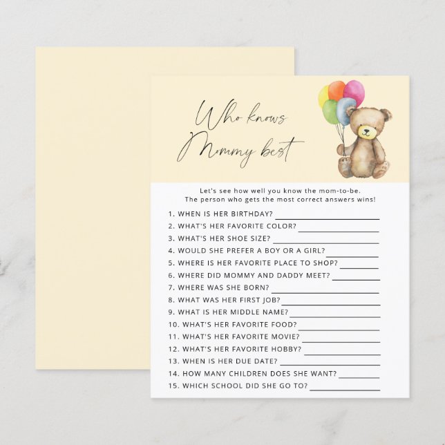 Urso - Quem sabe melhor jogo da mamãe (Frente/Verso)