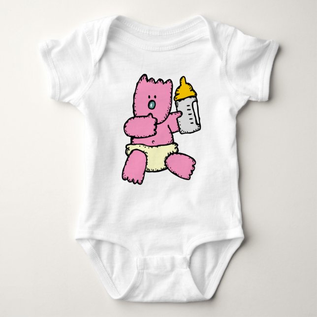 Urso Rosa Adorável Com Camiseta De Bebê (Frente)