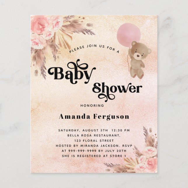 Urso rosa-de-Chá de fraldas (Frente)