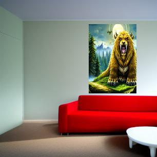 Urso sabertooth de ouro fantasia   AI Art Poster